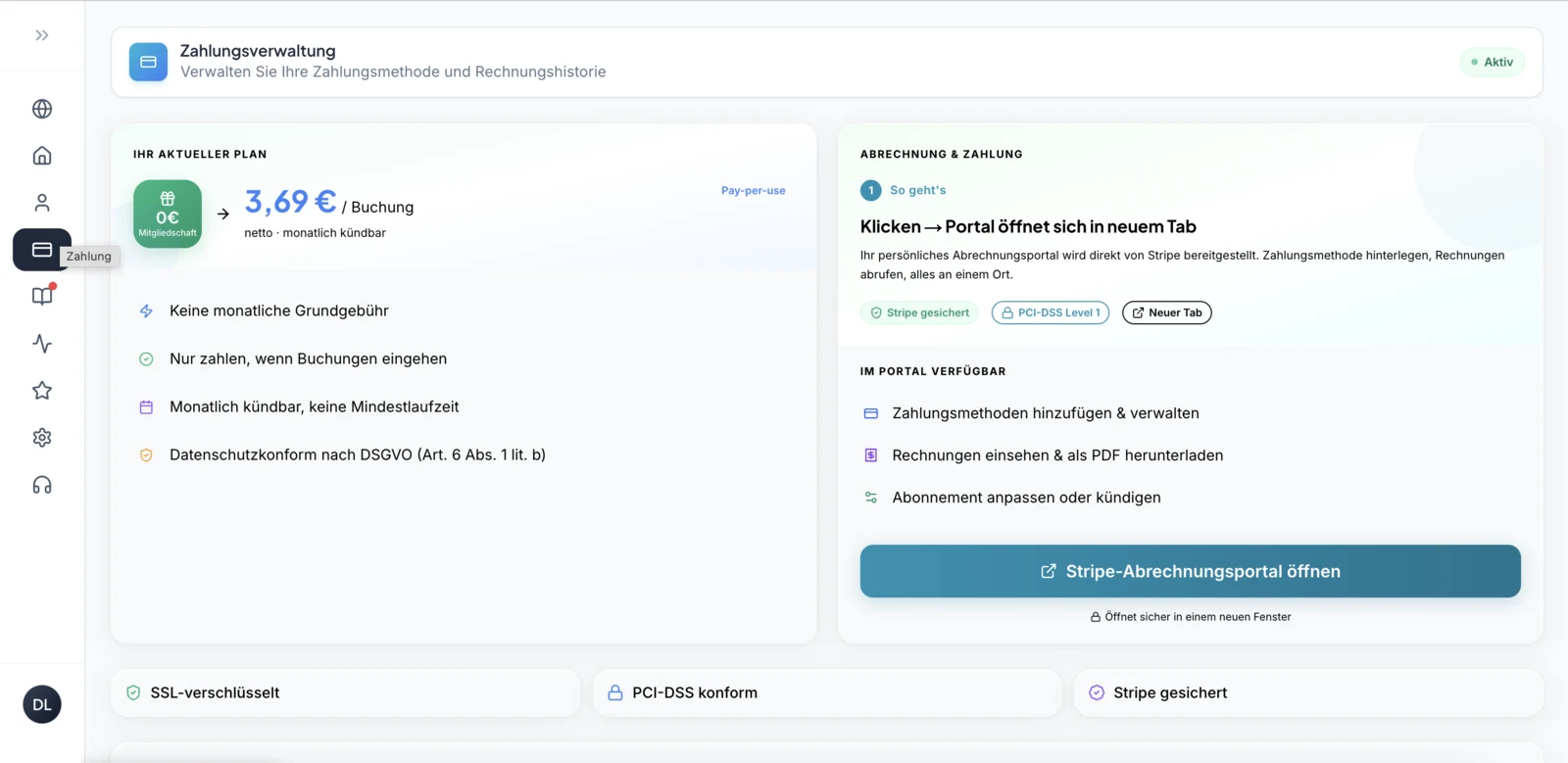 katew Anbieter-Dashboard, Ansicht Zahlung